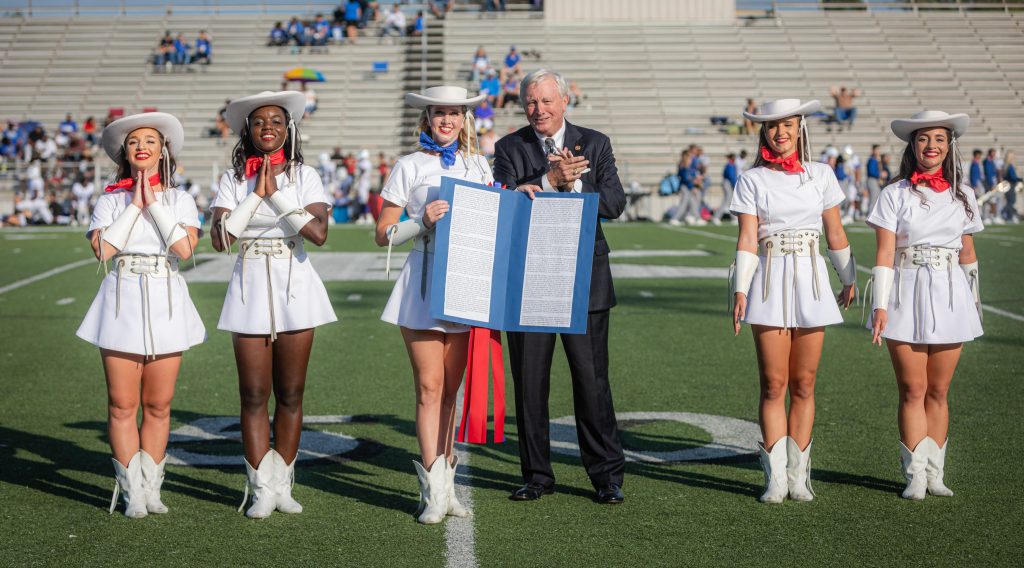 Photo Credit: Kilgore College Marketing, Jamie Maldonado; Ken Raney, president Kilgore College Foundation; Rangerette Officers