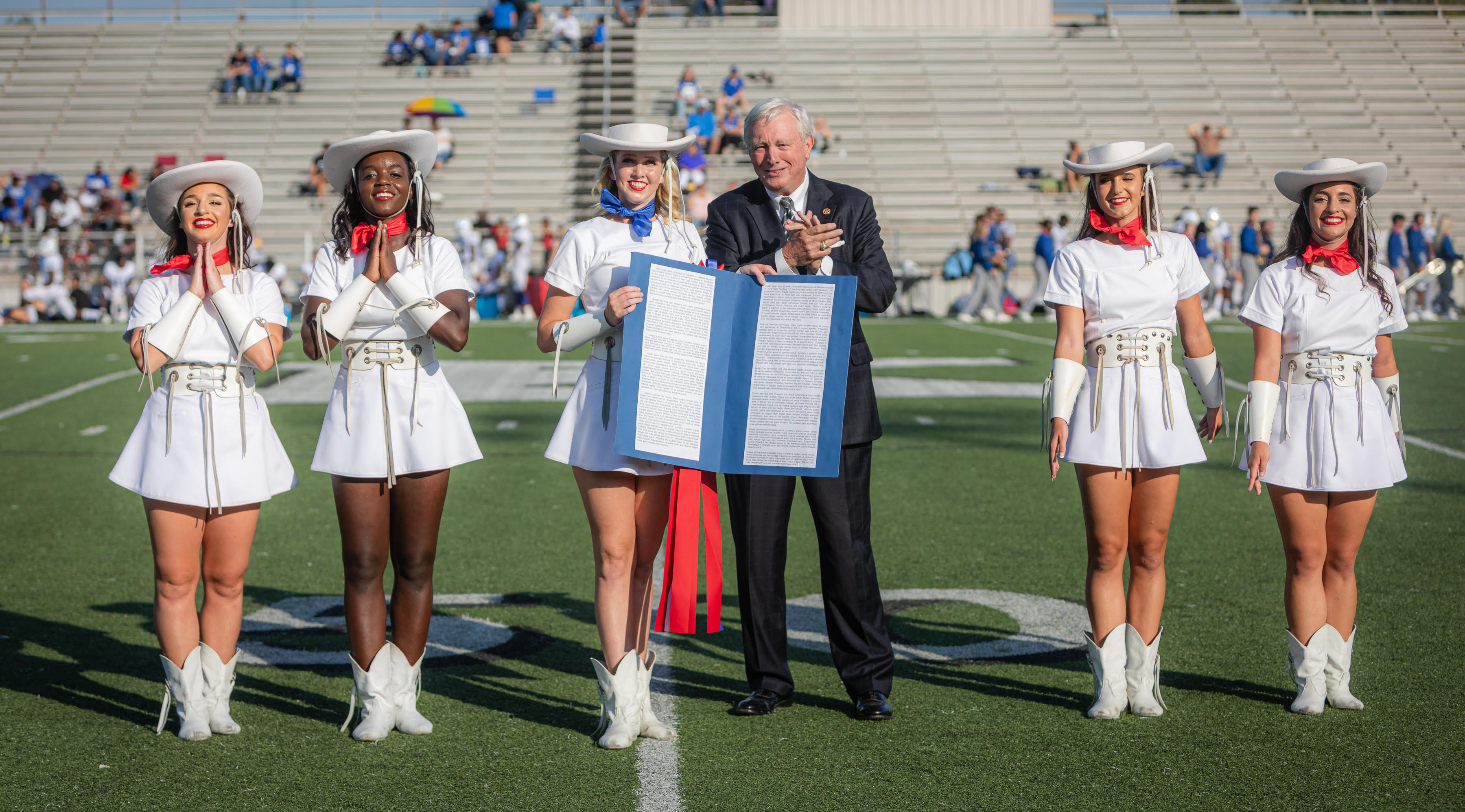 Photo Credit: Kilgore College Marketing, Jamie Maldonado; Ken Raney, president Kilgore College Foundation; Rangerette Officers